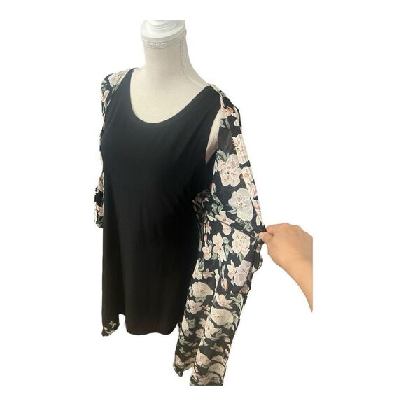 Siren Lily 2 Piece Tank Dress & Cardigan Size L Black Floral Long Bell-Sleeve - Picture 3 of 12